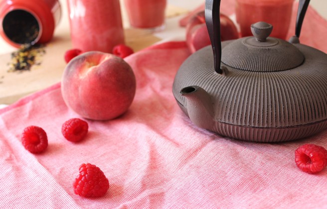 Smoothie framboise & pêche blanche au thé glacé de Madamcadamia