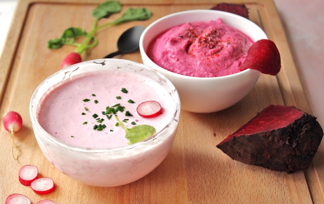 Dips printaniers à la betterave et aux radis