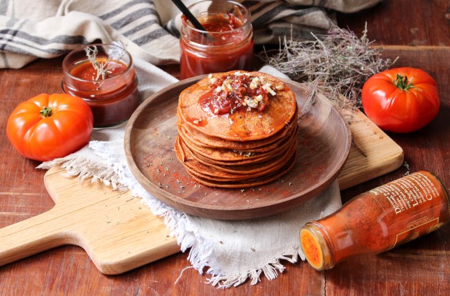 Pancakes aux tomates & fromage de chèvre