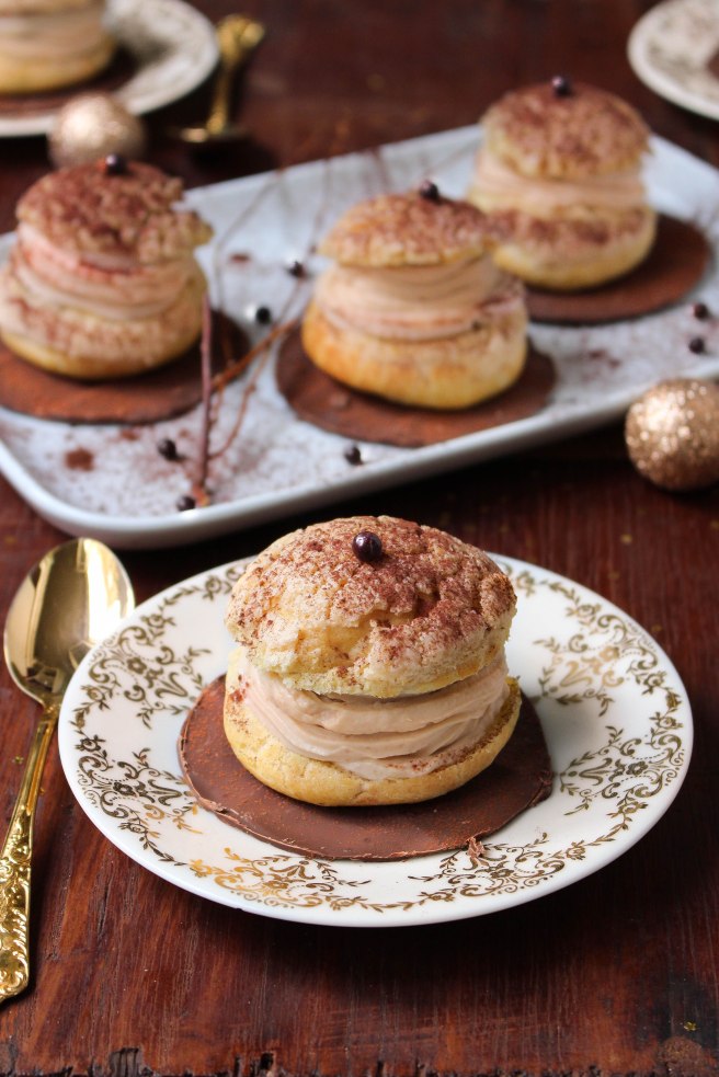 Choux de fête poires & crème mascarpone à la crème de marrons