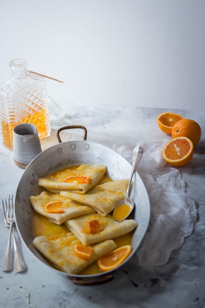Crêpes à l'orange et sauce à l'orange flambée au rhum - chandeleur photography