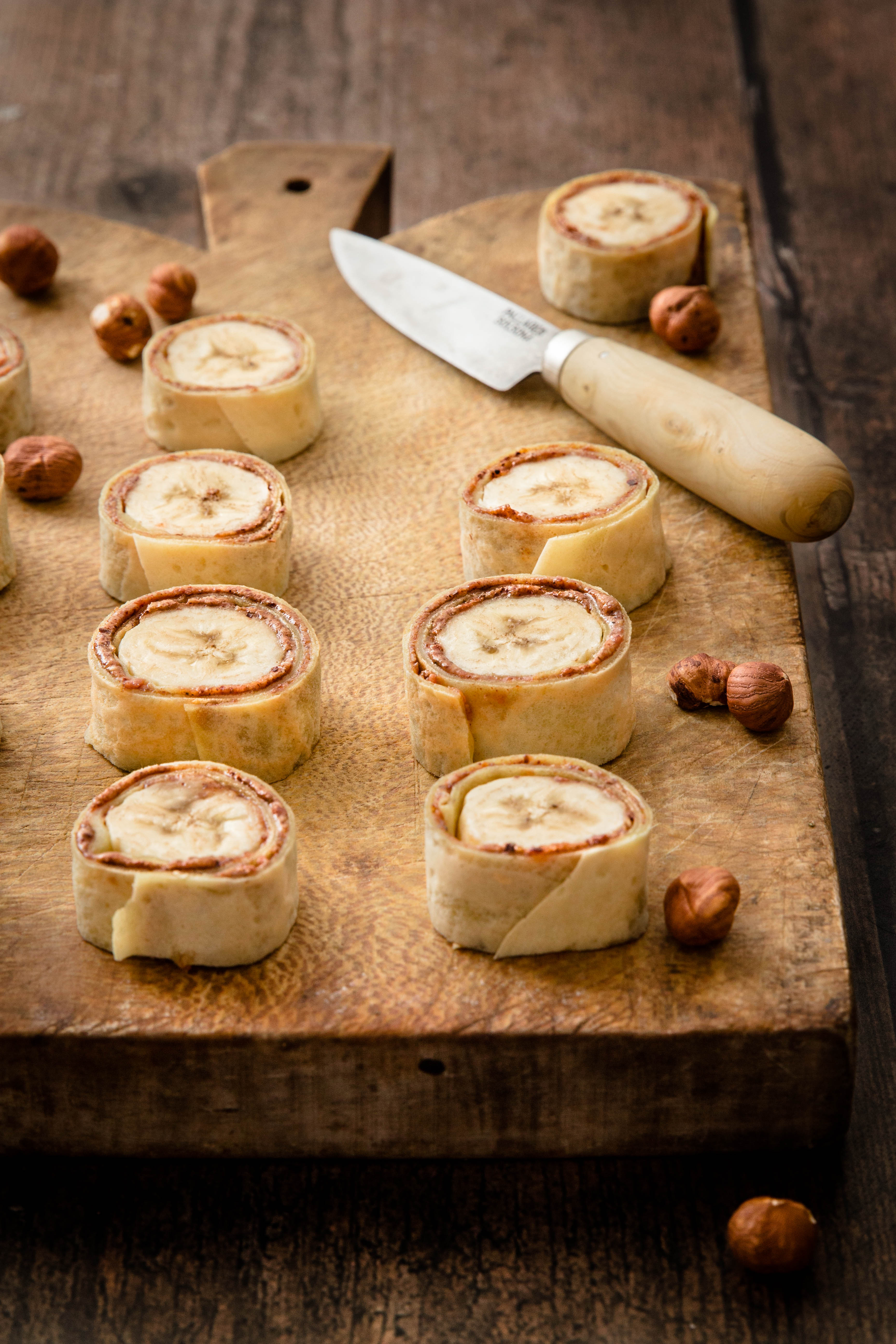 Makis de crêpes à la banane et praliné noisette - photography