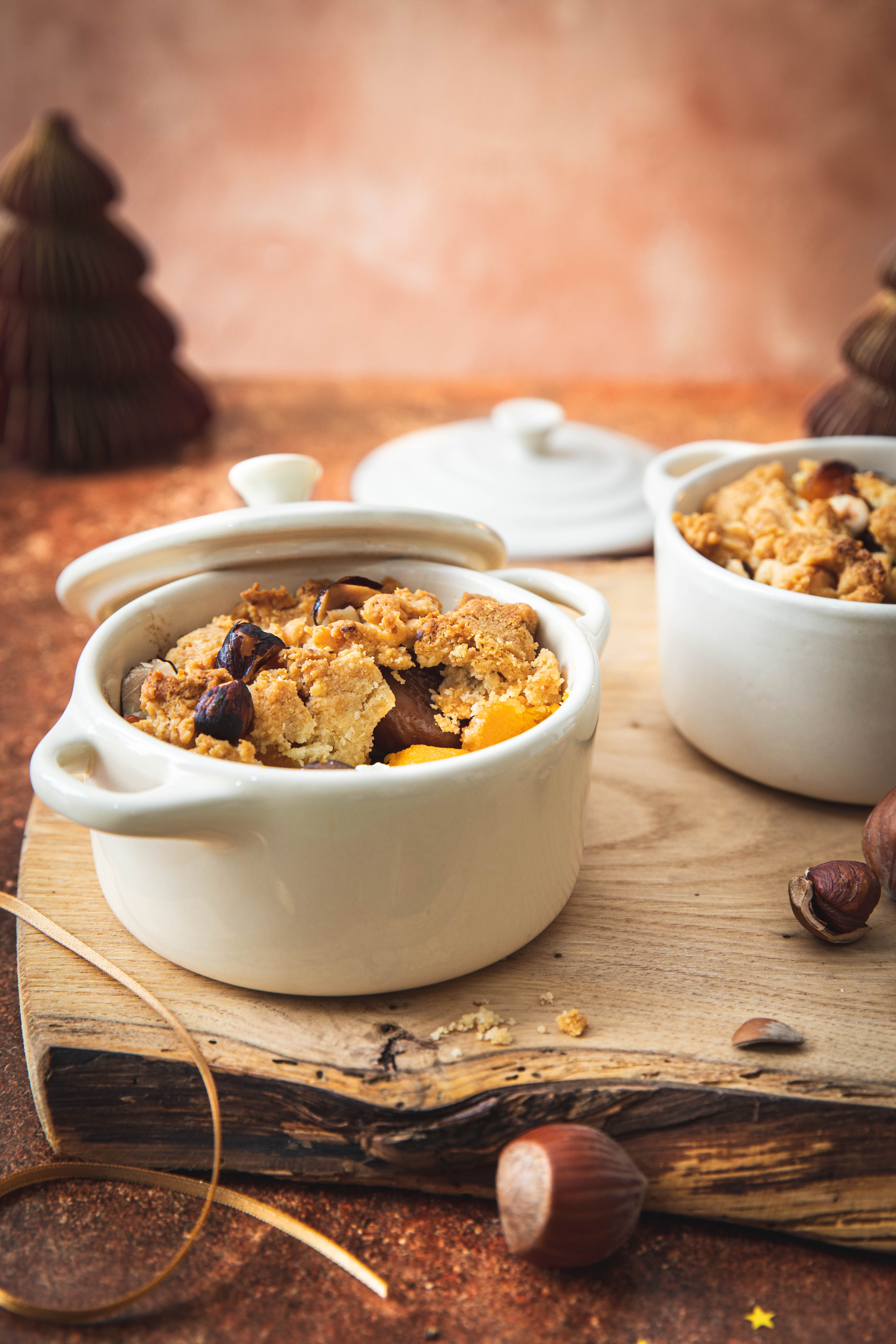 Crumble salé de butternut châtaigne feta et morilles - photography