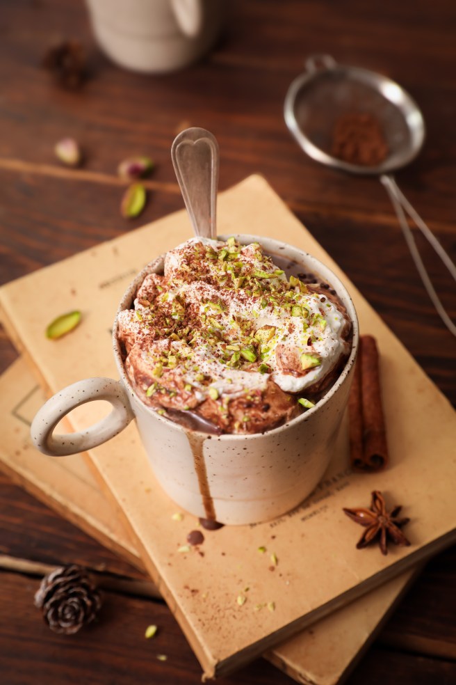 Chocolat chaud pistache et fleur de sel - Noël photography